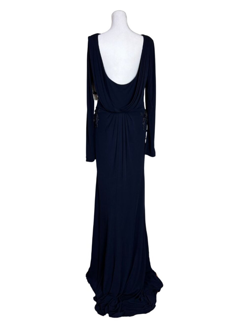 Badgley Mischka Lace Racer Ruffle Navy Size 12 Evening Gown